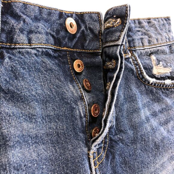 Zara Basic Medium Denim Skirt Frayed Button Fly - Picture 3 of 4